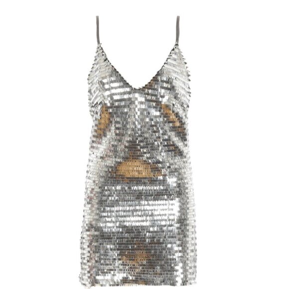 Chiara Ferragni Paillettes Mirror Party Mini Dress NWT Silver Sequin Size Medium - Picture 6 of 14